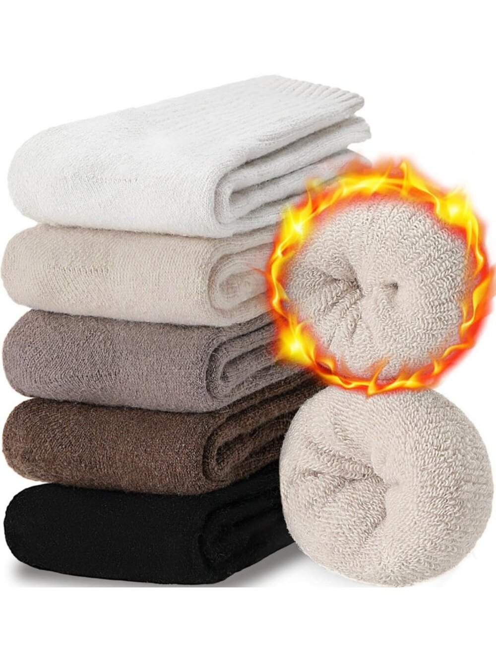 Warm Merino Wool Boot Socks for Women - 5 Pairs Cozy Thermal Hiking Crew Socks